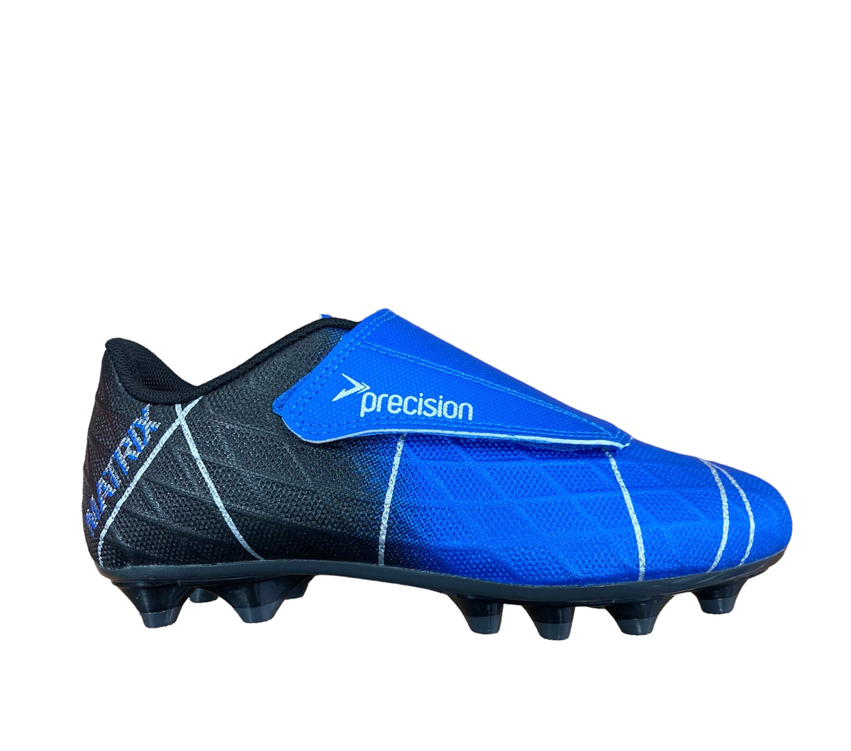 Precision Kids Blue/Black/Silver Velcro Football Boots MATRIX â SM Shoes