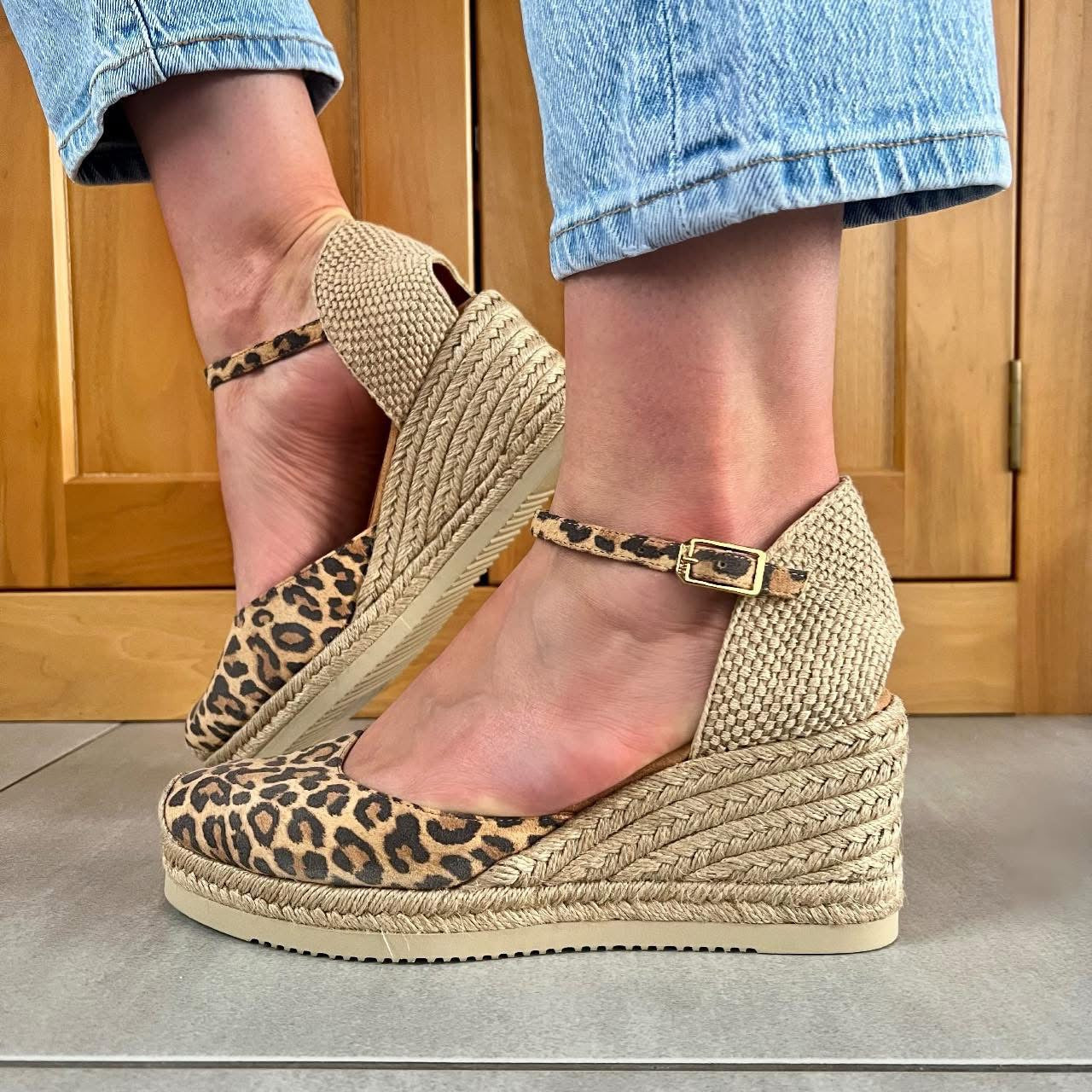 Unisa Ladies Leopard Print Espadrille Wedge Platform Sandal