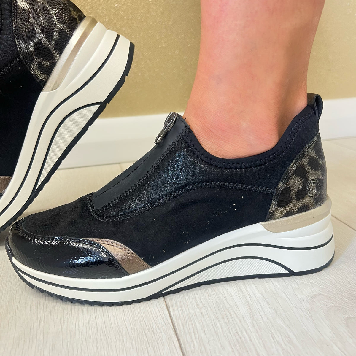 Remonte Ladies Black Combination Zip-Front Wedge Trainer D0T08-02 – SM ...