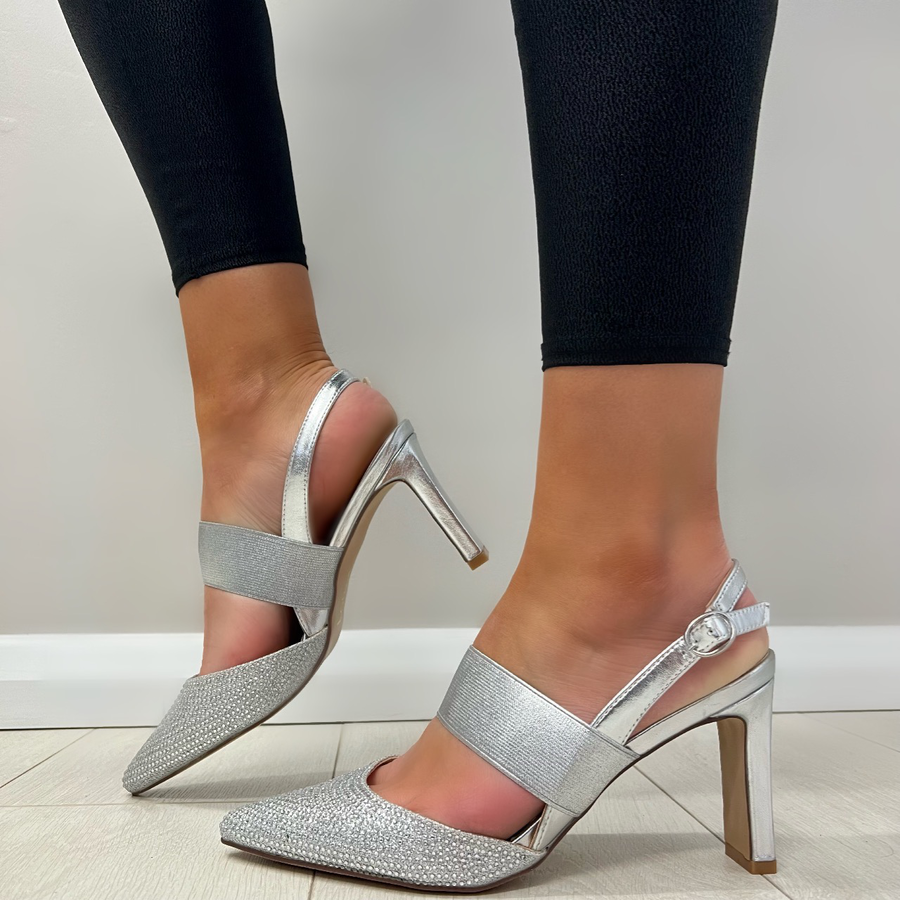 Ladies silver top slingback shoes
