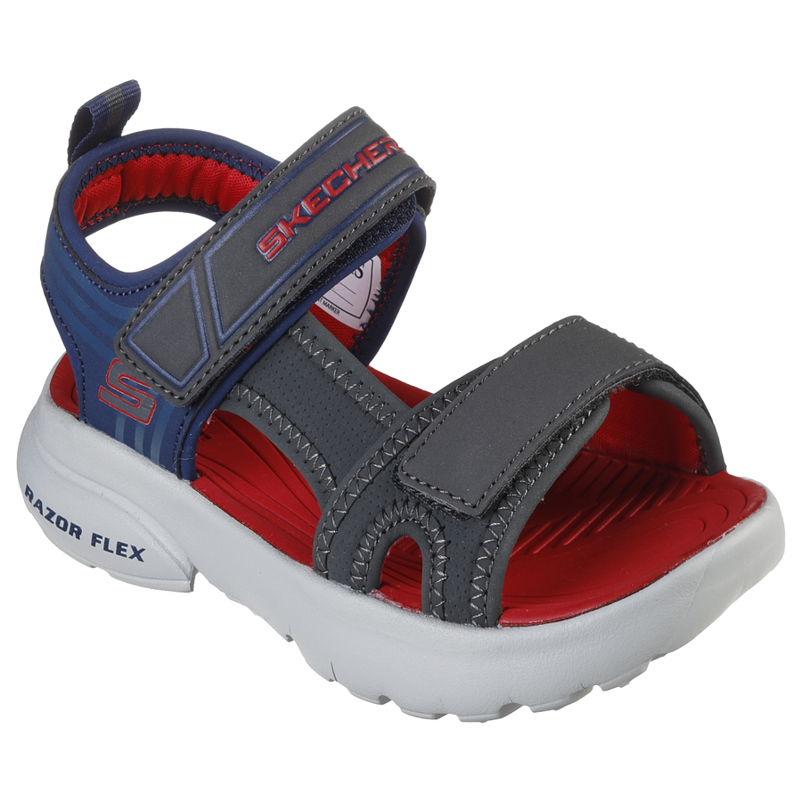 Skechers Kids Charcoal Navy Razor Splash Velcro Sandal SM Shoes