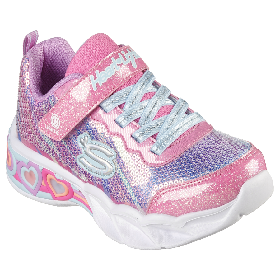 Skechers Kids Heart Lights Pink Multi Velcro Trainer SM Shoes
