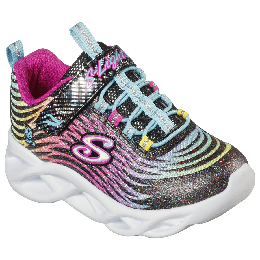 Skechers Kids Lights Black/Multi Velcro Trainer – SM Shoes